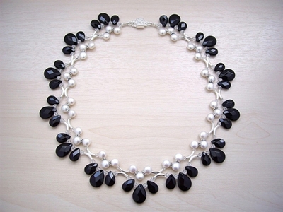 Picture of Black Onyx, Fresh Water Pearls, Swarovski Crystals and 925 Silver Components