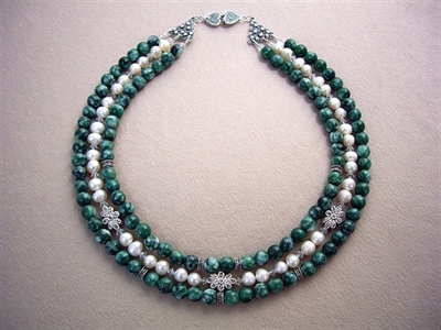 Picture of Marcasite with 925 Silver Components, Swarovski Crystals, Fresh Water Pearls and Green Agate